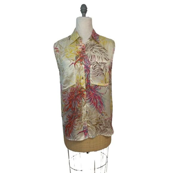 CAbi #385 Feather Tunic Top silk Blouse Small - Picture 2 of 5